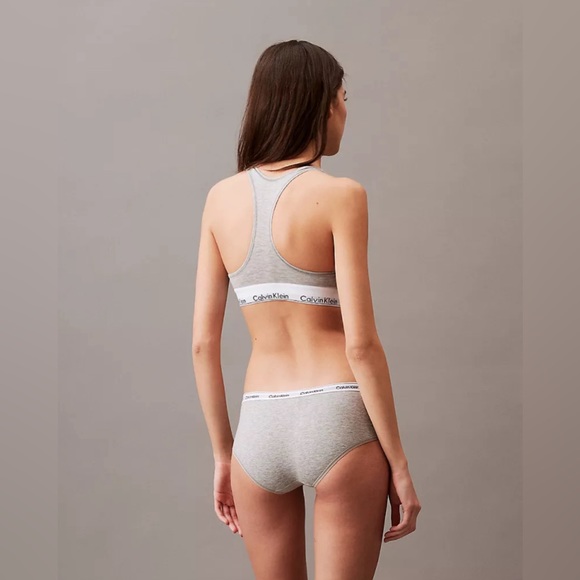Calvin Klein Modern Cotton Unlined Bralette in Grey & Black - Picture 2 of 5